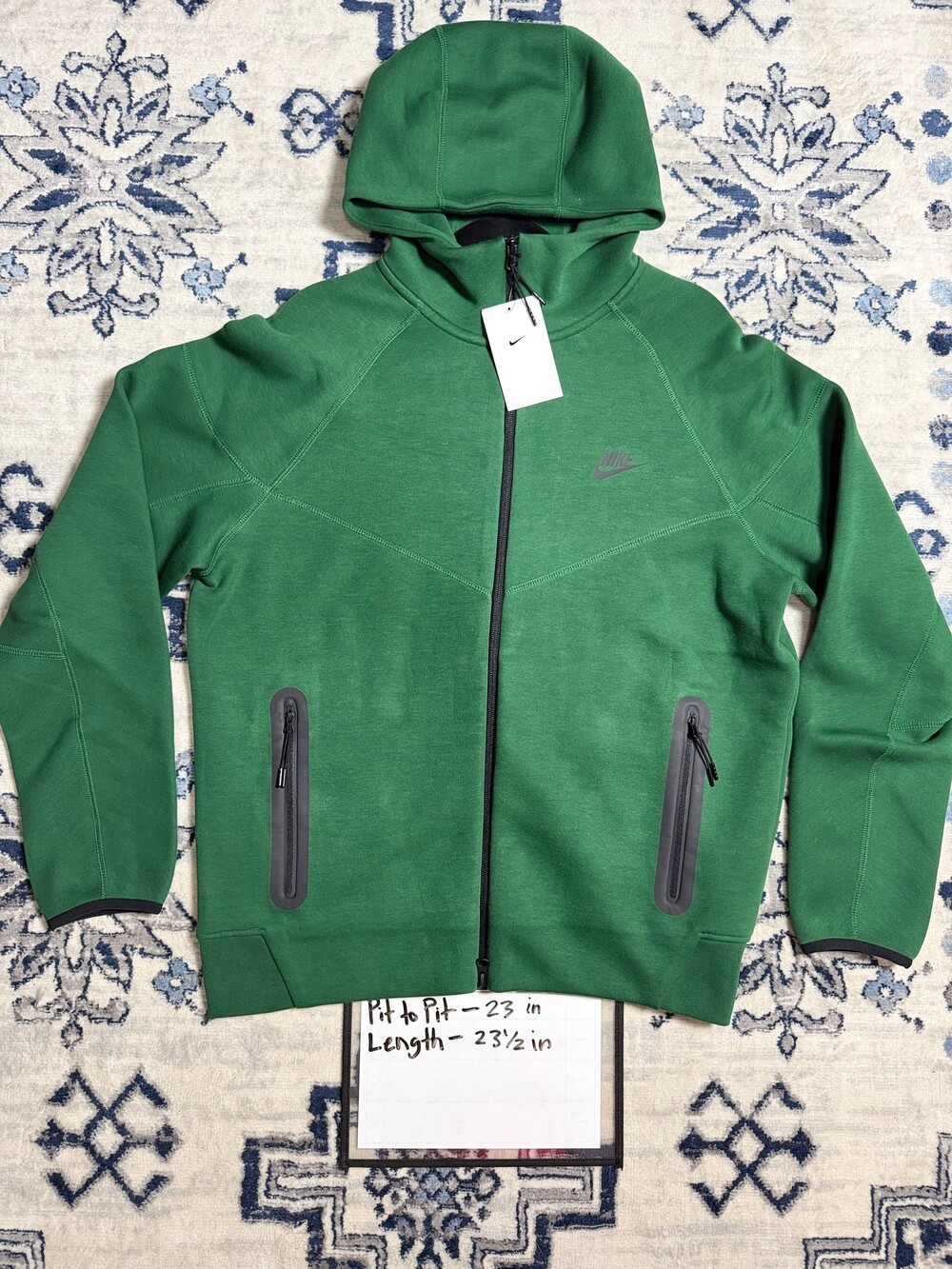 Nike Tech Fleece Full Zip Jacket size Large Dark Green Cotton Polyester Blend